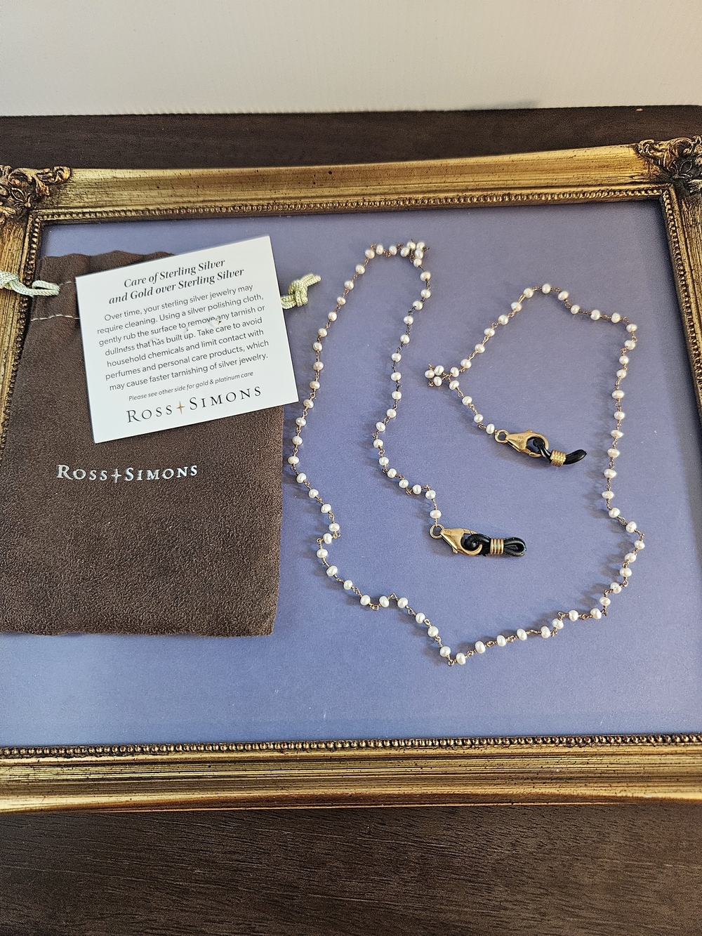 Vintage Ross-Simons Pearl Convertible Necklace/eyeglass Chain Gold Over Sterling